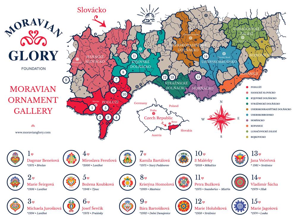Map of Moravian Slovakia and the Moravian Ornament Gallery Painters locations